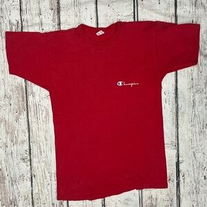Vintage 1980s Champion Red Logo 80s Crewneck Tee Tshirt